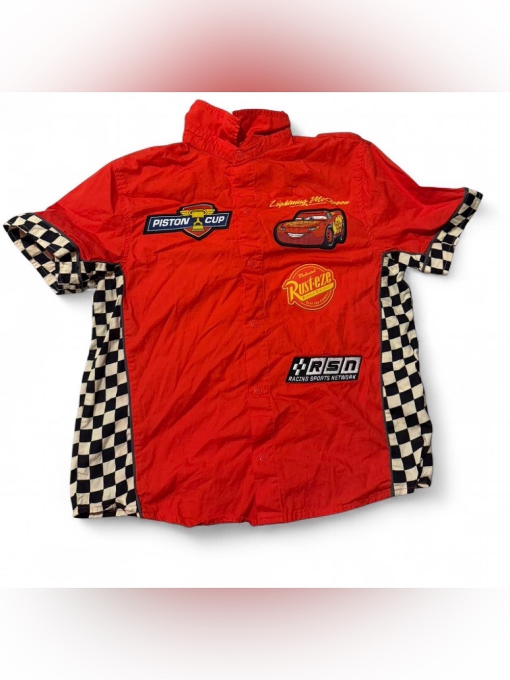 Disney Lightning McQueen Red Racing Button Up with Patch Graphic